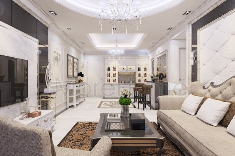 Mẫu thiết kế phòng khách chung cư đẹp là sự kết hợp hài hòa của nét đẹp hiện đại trẻ trung khỏe khoắn cộng với sự mềm mại sang trọng của phong cách nội thất cổ điển Các mẫu thiết kế phòng khách tân cổ điển tiện nghi