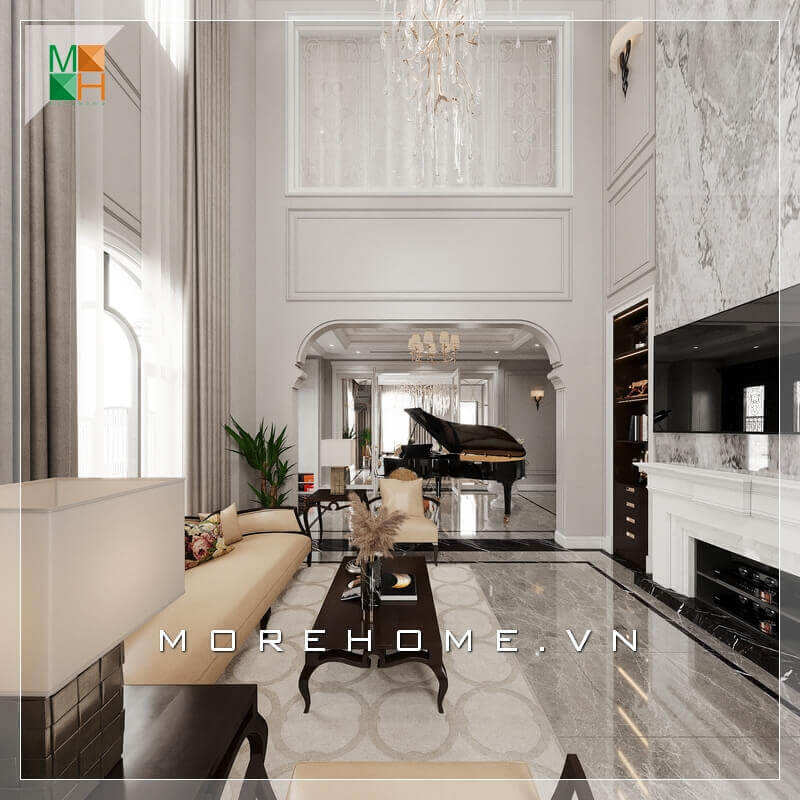Mẫu thiết kế nội thất không gian phòng khách tân cổ điển sang trọng, cao cấp cho biệt thự, nhà phố, penthouse, chung cư cao cấp. Các mẫu thiết kế phòng khách tân cổ điển tiện nghi