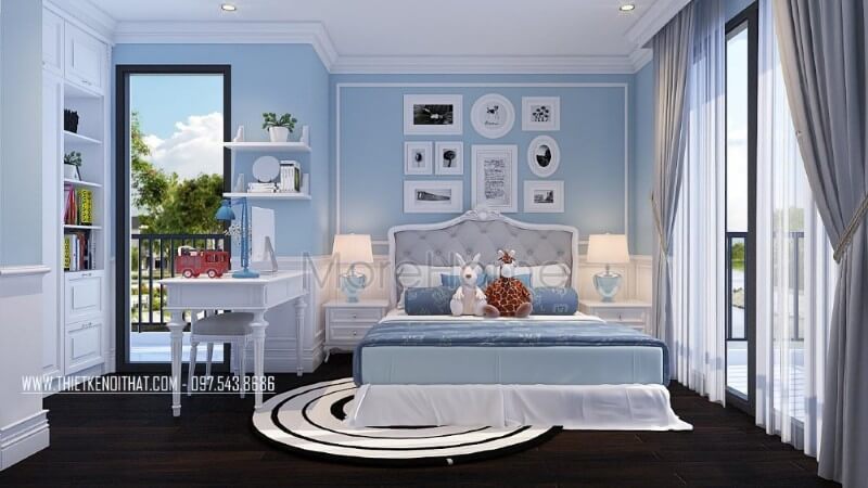 Thiết kế phòng ngủ màu sắc xám trắng phù hợp với mọi bé trai, với nội thất tiện nghi chắc chắn sẽ là một không gian phòng ngủ mà bé yêu thích